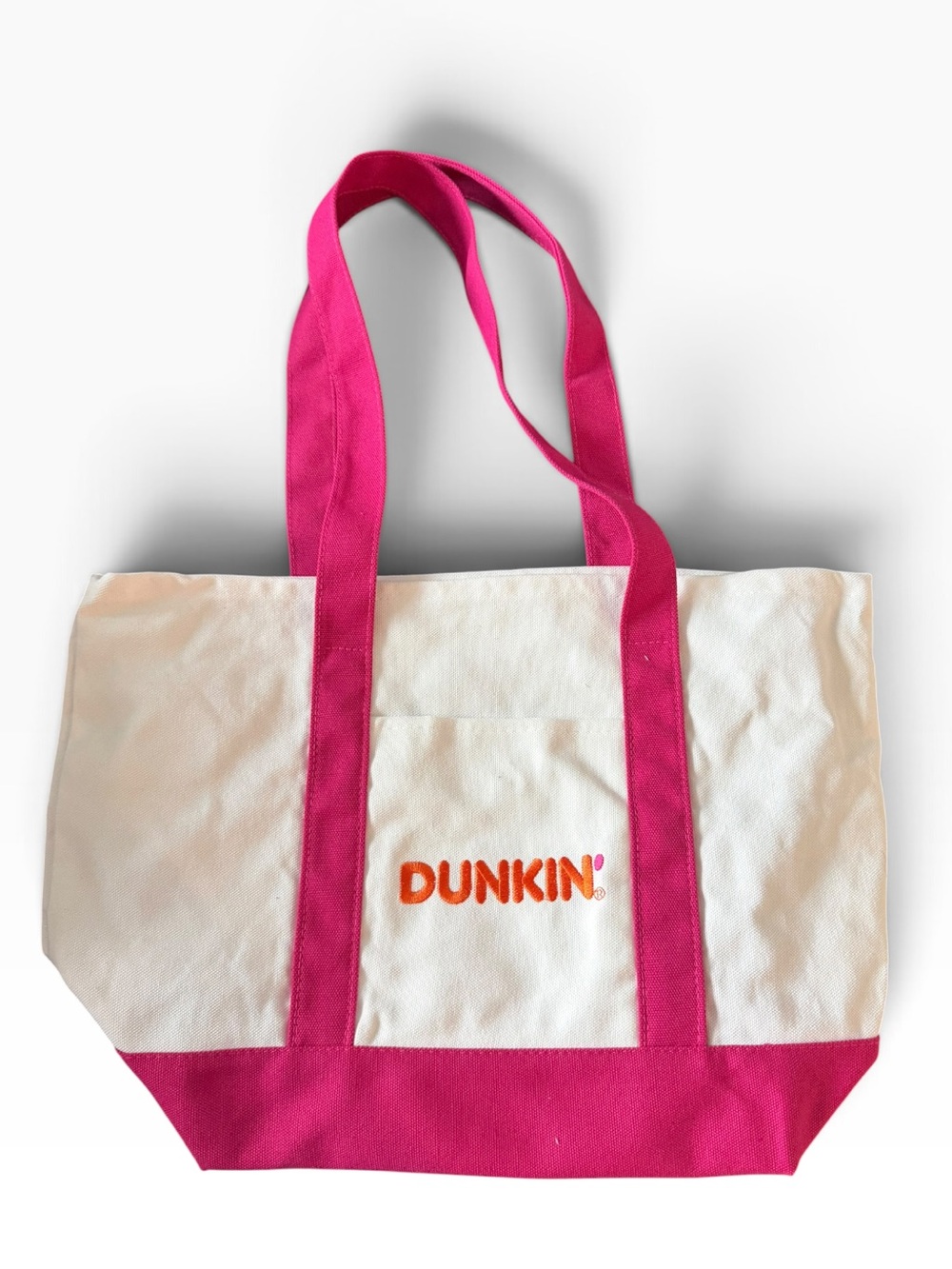 Dunkin Canvas Tote Bag in Pink with Fuchsia Straps